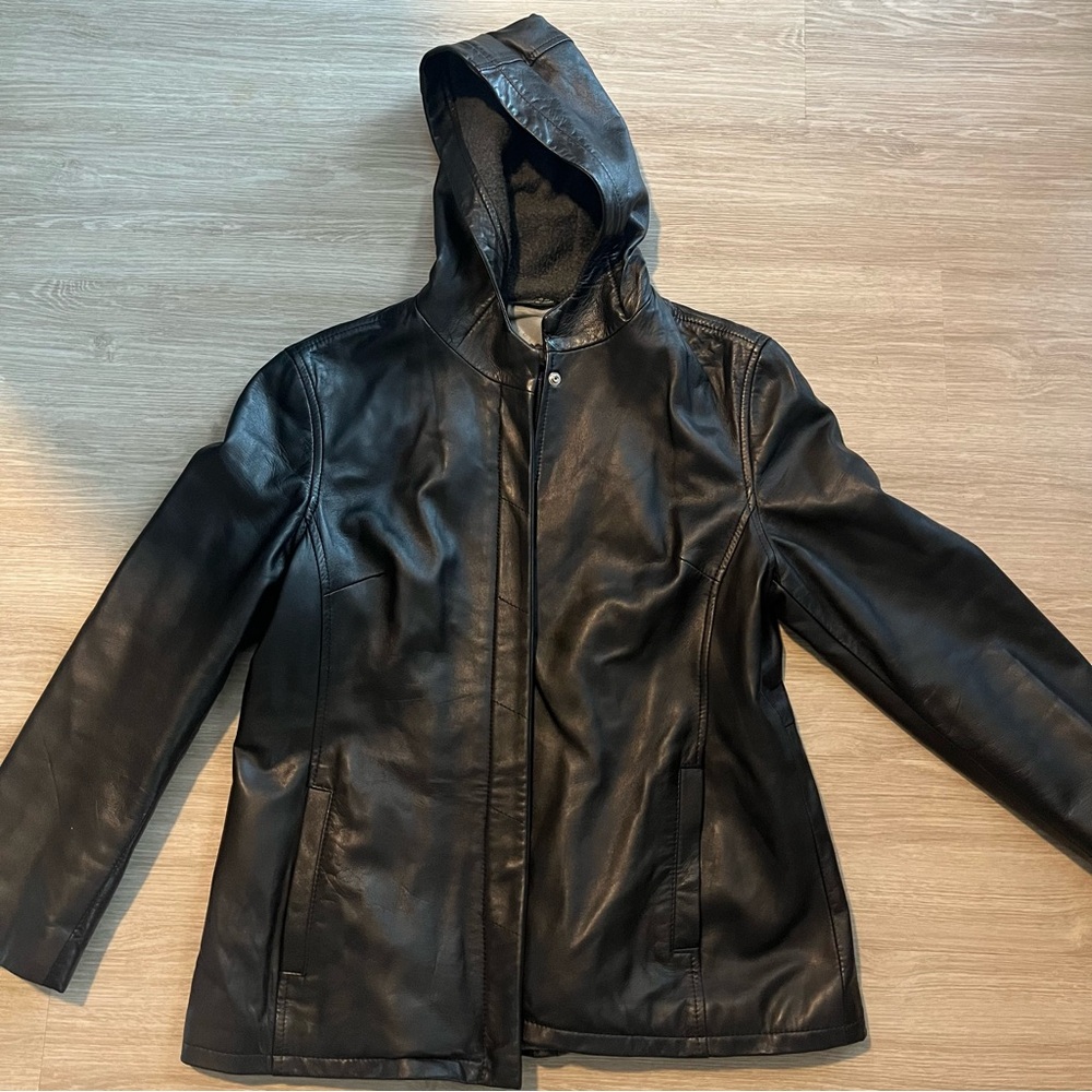 Black Leather Hooded Jacket